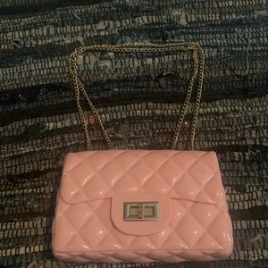 Big size pink pastel jelly purse with gold strap